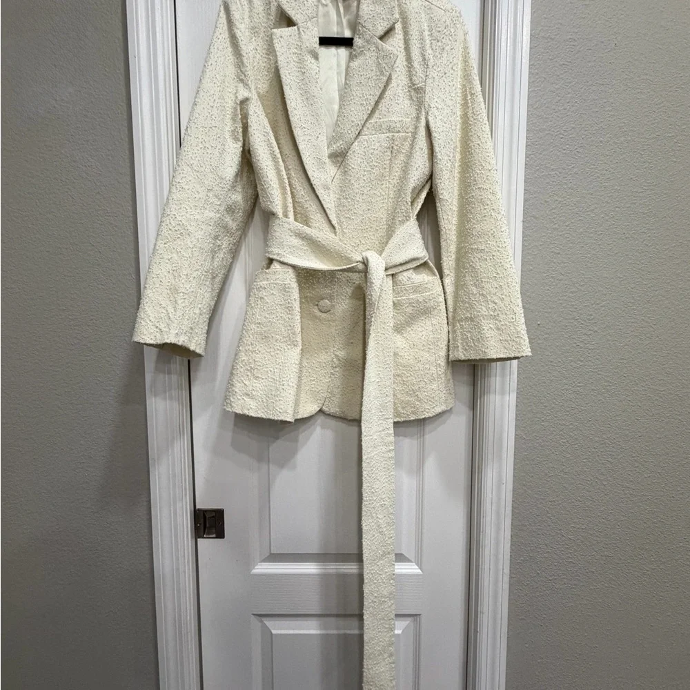White Belted Mini Dress Blazer
